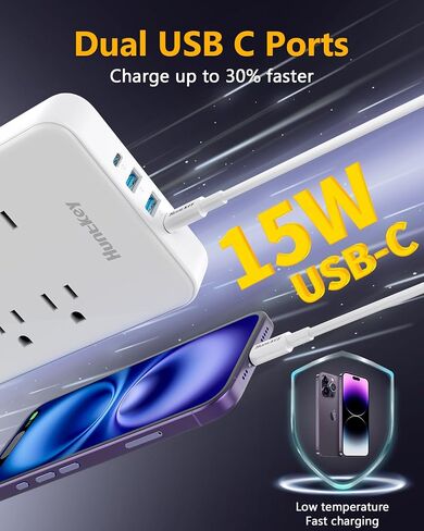قطاع الطاقة المبتكرة ، تصميم الحبل القابل للإزالة (4ft) ، Huntkey 6 Outlets Surge Protector مع 4 منافذ USB (2 USB-C ، 2 USB-A) ، ETL المدرجة in Kuwait