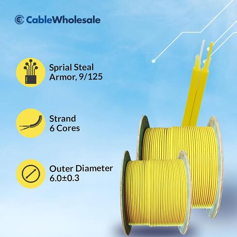 كابل الألياف البصرية الألياف المدرعة المفردة ، 6-strand ، كورنينج Ultra OS2 9/125 ، أصفر ، 500 قدم in Saudi Arabia