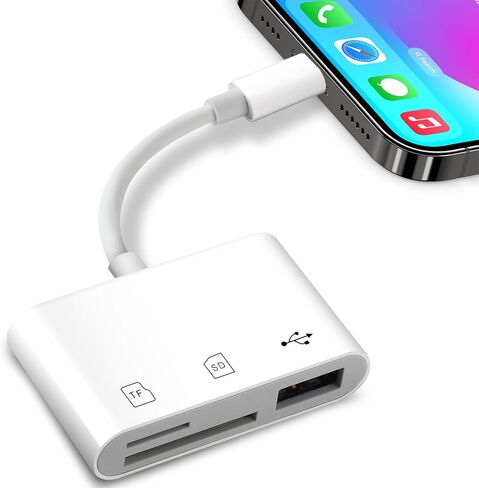 قارئ بطاقة SD لـ iPhone ipad ، قارئ بطاقة الذاكرة Adrudy مع SD MicroSD USB-A 3 فتحات لا يوجد تطبيق مطلوب in Saudi Arabia