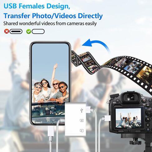 قارئ بطاقة SD لـ iPhone ipad ، قارئ بطاقة الذاكرة Adrudy مع SD MicroSD USB-A 3 فتحات لا يوجد تطبيق مطلوب in Saudi Arabia
