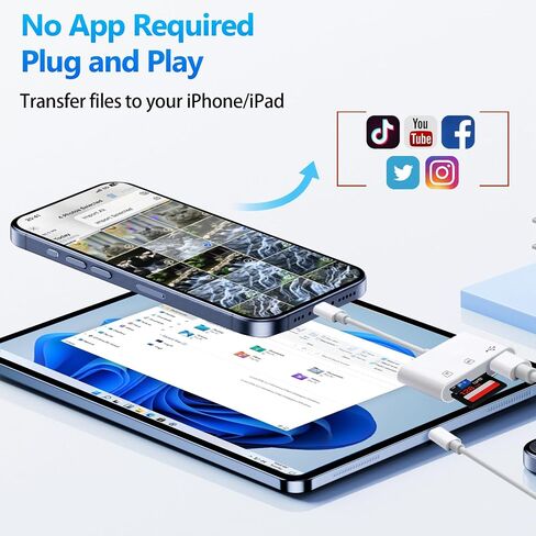 قارئ بطاقة SD لـ iPhone ipad ، قارئ بطاقة الذاكرة Adrudy مع SD MicroSD USB-A 3 فتحات لا يوجد تطبيق مطلوب in Saudi Arabia