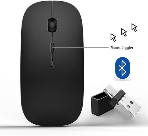 Mouse Jiggler ، Bluetooth 5.2/3.0 و 2.4 جيجا هرتز Type-C ، ماوس بلوتوث لاسلكي قابل لإعادة الشحن لـ iPad/MacBook Air/Macbook Pro/Latop/PC/Mac/iPad Pro/Computer (أسود) (سوداء) (أسود) (أسود) in Kuwait