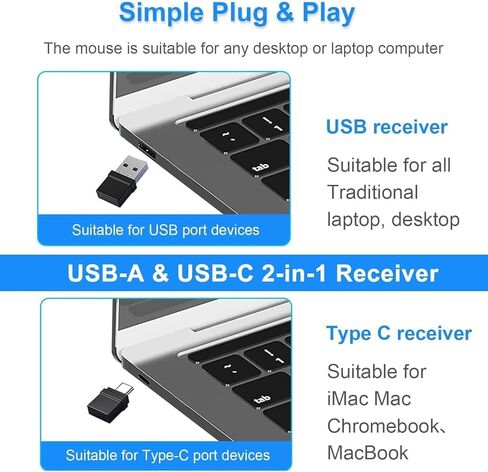 Mouse Jiggler ، Bluetooth 5.2/3.0 و 2.4 جيجا هرتز Type-C ، ماوس بلوتوث لاسلكي قابل لإعادة الشحن لـ iPad/MacBook Air/Macbook Pro/Latop/PC/Mac/iPad Pro/Computer (أسود) (سوداء) (أسود) (أسود) in Kuwait