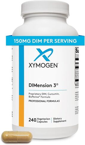 XYMOGEN Dimension 3 - Diindolylmethane DIM Supplement with Curcumin + BioPerine - Supports Healthy Estrogen Detox, Hormonal Balance for Women and Men - Menopause Relief + PMS Support (240 Capsules) in Kuwait