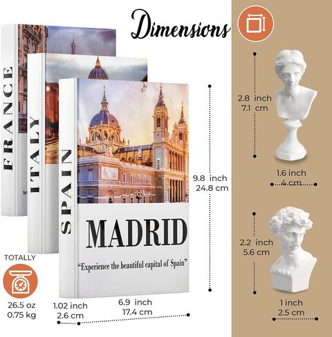 SIMPILIFY ASTHETIC - Decorative Books Set of 3 with Golden Garland Bead - Decorative Books for Coffee Table - Decorative Books for Home Decor - Designer Books Decor Set - Faux Books for Bookshelf in Saudi Arabia