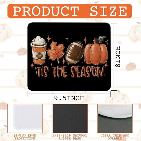 Tis The Season Fall Mouse Pad 8 x 9.5 inches, Fall Pumpkin Mouse Mat for Wireless Mouses Computer Laptop, Autumn Mousepad Decor for Office Desk(Mouse 2501) in Saudi Arabia