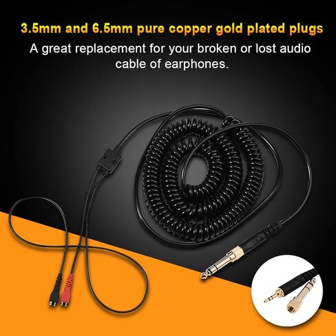 استبدال سلك سماعة الرأس ملفوف لـ Sennheiser HD25 HD560 HD540 HD480 HD430 414 HD250 ، سلك كابل الصوت 3.5 مم 1/8 "بوس و 6.35 مم 1/4" ، 6M (19.69ft) in Saudi Arabia