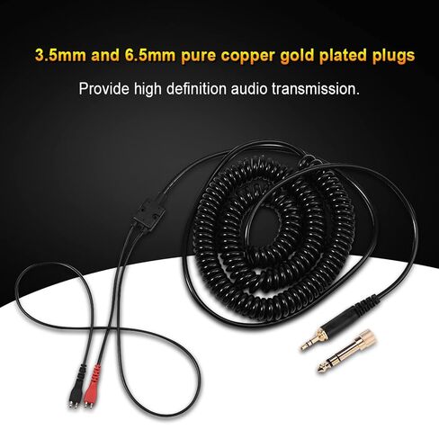 استبدال سلك سماعة الرأس ملفوف لـ Sennheiser HD25 HD560 HD540 HD480 HD430 414 HD250 ، سلك كابل الصوت 3.5 مم 1/8 "بوس و 6.35 مم 1/4" ، 6M (19.69ft) in Saudi Arabia