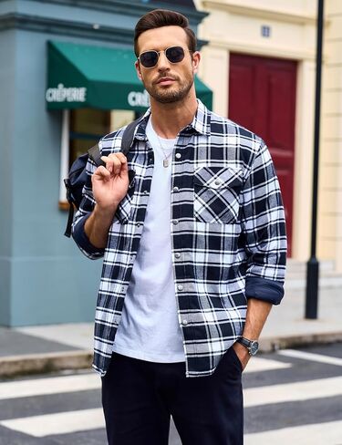 MAGCOMSEN Men's Flannel Shirt Jacket with Quilted Lined Long Sleeve Plaid Coat Button Down Thick Outwear Winter in Kuwait
