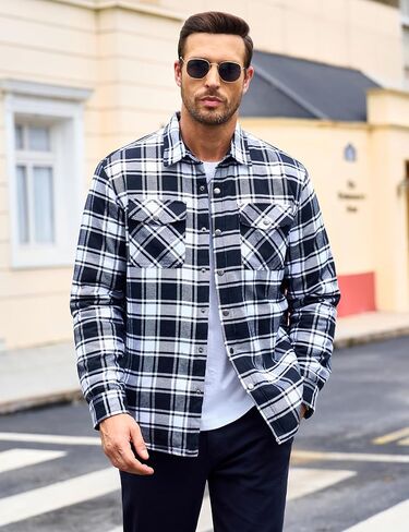 MAGCOMSEN Men's Flannel Shirt Jacket with Quilted Lined Long Sleeve Plaid Coat Button Down Thick Outwear Winter in Kuwait