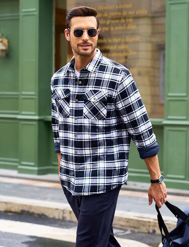 MAGCOMSEN Men's Flannel Shirt Jacket with Quilted Lined Long Sleeve Plaid Coat Button Down Thick Outwear Winter in Kuwait