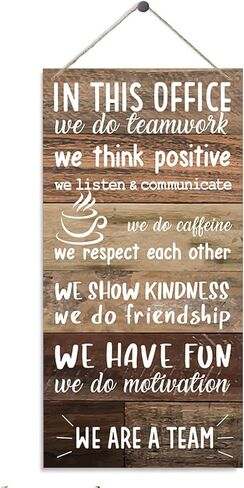 لافتات ديكور المكتب، علامة حائط ملهمة، لوحة خشبية معلقة للديكور، زخرفة خشبية لمكتب الموارد البشرية، قواعد المكتب، هدية زميل العمل، هدية صاحب العمل، نحن علامة فريق in Kuwait