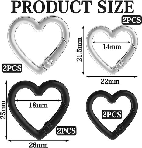 8Pcs Heart Shaped Keychain Clip Zinc Alloy Carabiner Cute Cool Spring Snap Clasp Hook Handbag Accessories Key Ring for Camping Hiking Fishing Traveling in Saudi Arabia