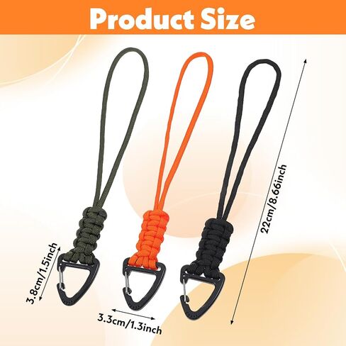 3 حزمة Paracord Lanyard مع المثلث Carabiner Clip - سلسلة مفاتيح حبل متينة للمفاتيح ، حقيبة الظهر ، البقاء على قيد الحياة في الهواء الطلق ، التخييم والعتاد (أسود ، أخضر الجيش ، البرتقالي) in Saudi Arabia
