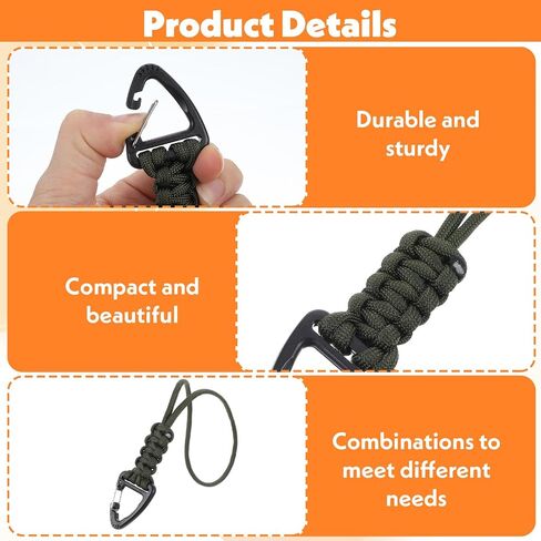 3 حزمة Paracord Lanyard مع المثلث Carabiner Clip - سلسلة مفاتيح حبل متينة للمفاتيح ، حقيبة الظهر ، البقاء على قيد الحياة في الهواء الطلق ، التخييم والعتاد (أسود ، أخضر الجيش ، البرتقالي) in Saudi Arabia