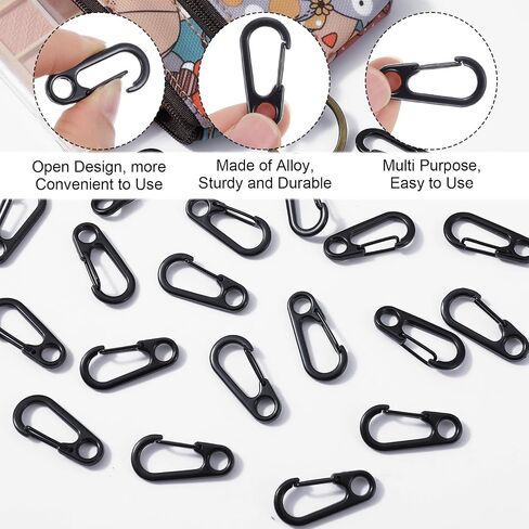 20 PCS MINI CARABINER CLIP ، 1.2 بوصة من سلاسل مفاتيح خطاف صغيرة من الزنبرك ، سوداء مصغرة لملحقات حقيبة الظهر في الهواء الطلق في الهواء الطلق. in Kuwait