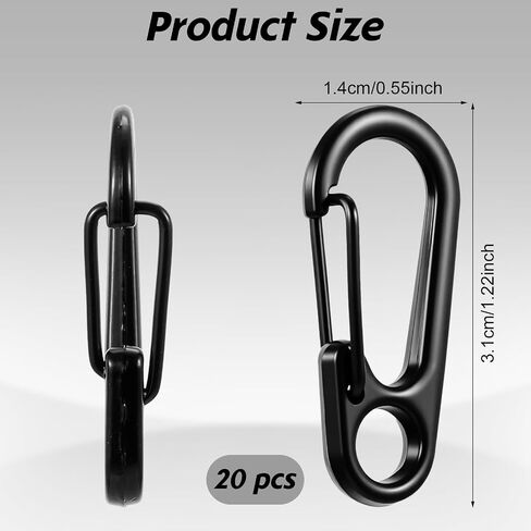 20 PCS MINI CARABINER CLIP ، 1.2 بوصة من سلاسل مفاتيح خطاف صغيرة من الزنبرك ، سوداء مصغرة لملحقات حقيبة الظهر في الهواء الطلق في الهواء الطلق. in Kuwait
