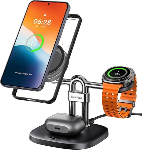 Magnetic Wireless Charging Station for Samsung, 3-in-1 Fast Charger for Galaxy S25/S24/S23/Z Fold7/Z Flip 7/S22, Galaxy Watch 8/8 Classic/Ultra/7/6/5/4, Galaxy Buds3 Pro, SwanScout 712SM (No Adapter) in Saudi Arabia