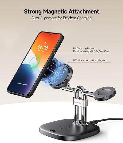 Magnetic Wireless Charging Station for Samsung, 3-in-1 Fast Charger for Galaxy S25/S24/S23/Z Fold7/Z Flip 7/S22, Galaxy Watch 8/8 Classic/Ultra/7/6/5/4, Galaxy Buds3 Pro, SwanScout 712SM (No Adapter) in Saudi Arabia