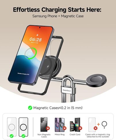 Magnetic Wireless Charging Station for Samsung, 3-in-1 Fast Charger for Galaxy S25/S24/S23/Z Fold7/Z Flip 7/S22, Galaxy Watch 8/8 Classic/Ultra/7/6/5/4, Galaxy Buds3 Pro, SwanScout 712SM (No Adapter) in Saudi Arabia