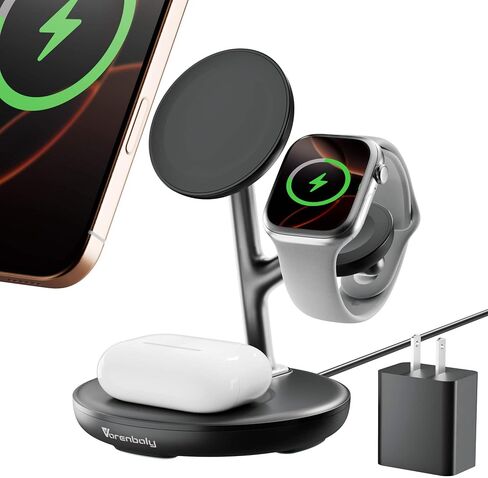 3 in 1 Wireless Charging Station for Multiple Devices Apple Magsafe Charger Stand, Fast Magnetic Mag-Safe Wireless Charger Dock for iPhone 16 15 14 13 12 Series Watch Airpods NigntStand Charging Dock in Saudi Arabia