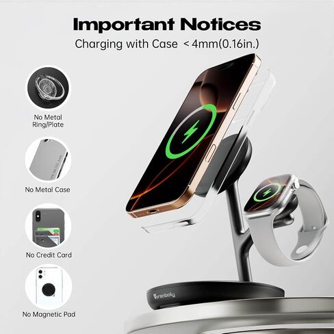 3 in 1 Wireless Charging Station for Multiple Devices Apple Magsafe Charger Stand, Fast Magnetic Mag-Safe Wireless Charger Dock for iPhone 16 15 14 13 12 Series Watch Airpods NigntStand Charging Dock in Saudi Arabia
