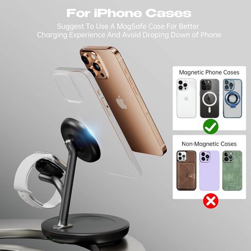 3 in 1 Wireless Charging Station for Multiple Devices Apple Magsafe Charger Stand, Fast Magnetic Mag-Safe Wireless Charger Dock for iPhone 16 15 14 13 12 Series Watch Airpods NigntStand Charging Dock in Saudi Arabia
