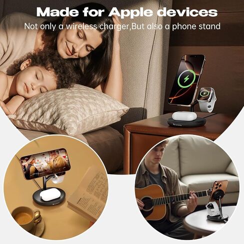 3 in 1 Wireless Charging Station for Multiple Devices Apple Magsafe Charger Stand, Fast Magnetic Mag-Safe Wireless Charger Dock for iPhone 16 15 14 13 12 Series Watch Airpods NigntStand Charging Dock in Saudi Arabia