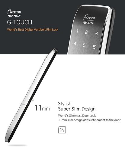 G -Touch Digital Vertibolt Rim Lock - Body Super Super Traceless ، وضع رئيسي ، قفل قسري ، قفل تلقائي ، التحكم في مستوى الصوت ، إنذار البطارية الصامت منخفضة ، دعم طوارئ الطوارئ in Saudi Arabia