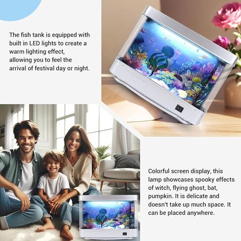 YOUTHINK Fake Fish Tank Lamp, with HD Screen and White Light, Moving Aquarium Lamp USB 5V Plug in for Bedroom, Desktop, Ideal Present for Any Occasion in Saudi Arabia