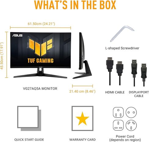 ASUS TUF Gaming 27 "1440p Monitor (VG27AQ5A) - QHD (2560 × 1440) ، 210 هرتز (OC) ، 0.3 مللي ثانية ، IPS سريع ، متزامن منخفض الحركة ، فريسينك بريميوم ، مكبرات الصوت ، مركز عرض العرض ، ألعاب AI ، 3 YR Sarranty in Saudi Arabia