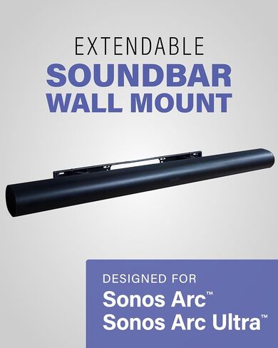 حامل مكبر صوت SANUS قابل للتمديد على الحائط لـ Sonos Arc & Sonos Arc Ultra Soundbar - تعديل عمق 5 بوصات مُحسّن لـ Dolby Atmos - حامل مكبر صوت أسود in Kuwait