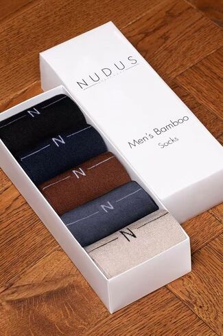 جوارب NUDUS UnderWEAR للرجال من الخيزران الكلاسيكي، علبة هدايا مكونة من 5 أزواج - ناعمة جدًا، رفيعة، قابلة للتنفس in Saudi Arabia