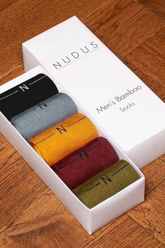 جوارب NUDUS UnderWEAR للرجال من الخيزران الكلاسيكي، علبة هدايا مكونة من 5 أزواج - ناعمة جدًا، رفيعة، قابلة للتنفس in Kuwait
