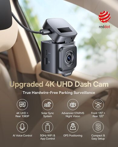 BASEUS VD1 Pro Dash Cam الأمامي والخلفي ، كاميرا اندفاعة 4K+1080P للسيارات ، وضع وقوف السيارات الخالي من الأسلاك ، Vision Starvis Night ، بطاقة 32 جيجابايت ، واي فاي 5 جيجا هرتز ، GPS ، زاوية بعرض 170 درجة ، التحكم الصوتي in Saudi Arabia