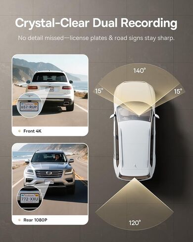 BASEUS VD1 Pro Dash Cam الأمامي والخلفي ، كاميرا اندفاعة 4K+1080P للسيارات ، وضع وقوف السيارات الخالي من الأسلاك ، Vision Starvis Night ، بطاقة 32 جيجابايت ، واي فاي 5 جيجا هرتز ، GPS ، زاوية بعرض 170 درجة ، التحكم الصوتي in Saudi Arabia