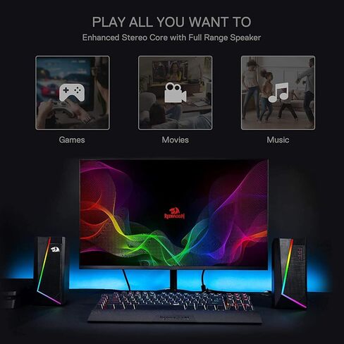 Redragon GS520 Anvil RGB Desktop Speakers, 2.0 Channel PC Computer Stereo Speaker with 6 Colorful LED Modes in Saudi Arabia