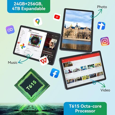 Android 15 Tablet مع عرض 11 بوصة FHD ، RAM 24GB RAM 256GB ROM/2TB TF ، T615 OCTA-CORE AI Tablets ، 8000mMAH/18W Charge ، 5G WIFI & 13MP Camer in Kuwait