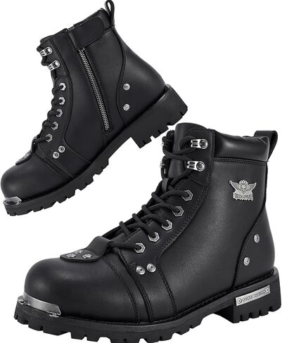 حذاء رجالي من Dream Apparel لركوب الدراجات النارية مع سحاب جانبي، حذاء برقبة طويلة من الجلد الصناعي الأسود المقاوم للماء للكاحل، حذاء عسكري برباط بكعب منخفض in Kuwait