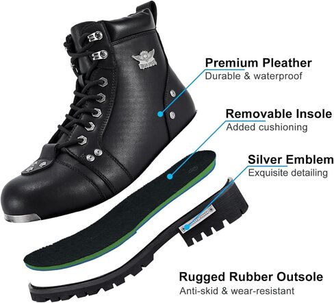 حذاء رجالي من Dream Apparel لركوب الدراجات النارية مع سحاب جانبي، حذاء برقبة طويلة من الجلد الصناعي الأسود المقاوم للماء للكاحل، حذاء عسكري برباط بكعب منخفض in Kuwait