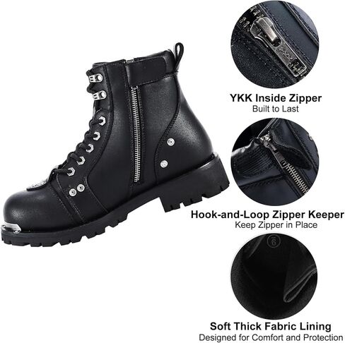 حذاء رجالي من Dream Apparel لركوب الدراجات النارية مع سحاب جانبي، حذاء برقبة طويلة من الجلد الصناعي الأسود المقاوم للماء للكاحل، حذاء عسكري برباط بكعب منخفض in Kuwait