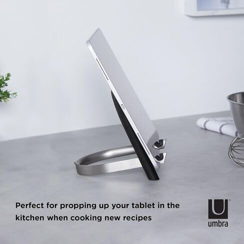 Umbra Udock Tablet/Phone Holder, Phone Easel/Tablet Easel -- Great For Kitchen, Props Up Your Screen So You Can Follow Along With Recipes, Read/Watch Online Content, Black/Nickel Finish in Saudi Arabia