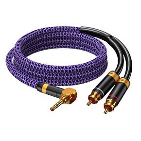 3.5 ملم aux إلى RCA Audio Cable Audiophile 24K مطلية بالنحاس النحاس المطلي بالذهب مضفر Hi Fi Stereo y للهواتف الذكية MP3 مكبرات صوت HDTV أرجوان in Kuwait