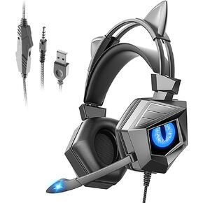 سماعة الألعاب لجهاز الكمبيوتر المحمول PS4/5 Xbox One PSP ، مع ميكروفون إلغاء الضوضاء ، محيط ستيريو ، ضبط سريع في مستوى الصوت ، أغطية أذن ذاكرة ناعمة ، ضوء LED (LED Red+Black) in Kuwait