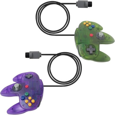 2 Pack Classic N64 Controller ، Wired N64 Controller تم ترقية التحكم في وحدة التحكم في ألعاب الفيديو N64 (اللون الأخضر الشفاف والشفاف) in Kuwait