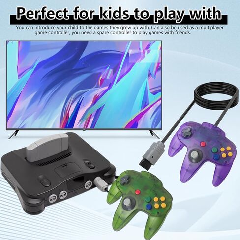 2 Pack Classic N64 Controller ، Wired N64 Controller تم ترقية التحكم في وحدة التحكم في ألعاب الفيديو N64 (اللون الأخضر الشفاف والشفاف) in Kuwait