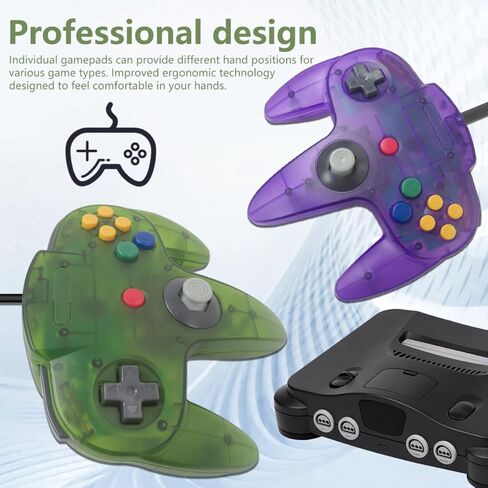 2 Pack Classic N64 Controller ، Wired N64 Controller تم ترقية التحكم في وحدة التحكم في ألعاب الفيديو N64 (اللون الأخضر الشفاف والشفاف) in Kuwait
