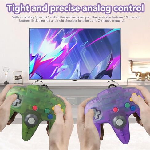 2 Pack Classic N64 Controller ، Wired N64 Controller تم ترقية التحكم في وحدة التحكم في ألعاب الفيديو N64 (اللون الأخضر الشفاف والشفاف) in Kuwait