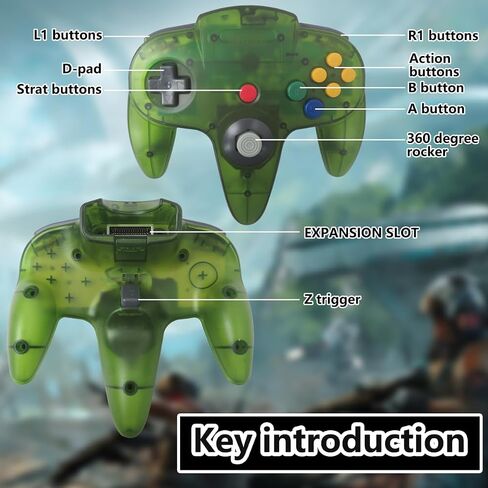 2 Pack Classic N64 Controller ، Wired N64 Controller تم ترقية التحكم في وحدة التحكم في ألعاب الفيديو N64 (اللون الأخضر الشفاف والشفاف) in Kuwait