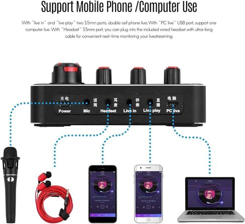 مجموعة بطاقة الصوت الشاملة للهاتف المحمول DSP مع بطاقة صوت قابلة لإعادة الشحن+ميكروفون مكثف باليد in Kuwait